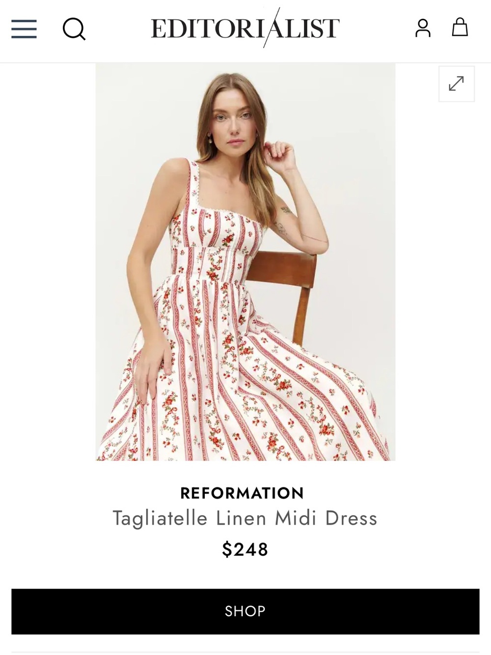Reformation White and Red Floral Stripe Linen Midi Dress - Picture 2 of 7